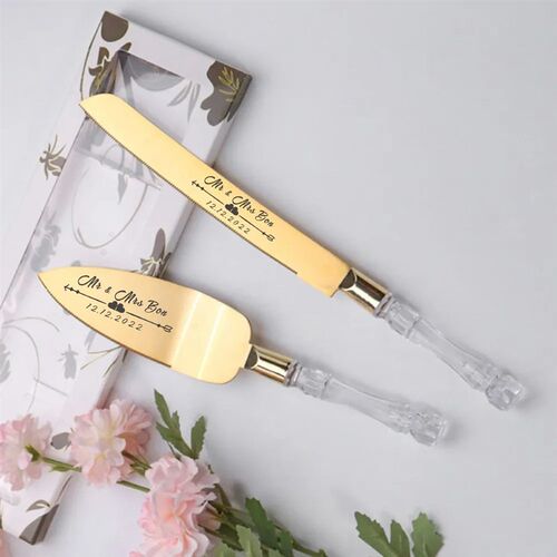 Personalized Engraved Cake Knife Serving Set Customized Cake