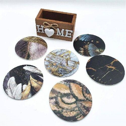 Wood Drink Coasters Set In Waterproof Box For Coffee Table