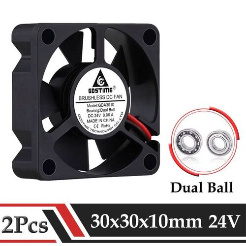 2 Pcs Gdstime DC 24V Fan 30MMx10MM Dual Ball Bearing Brushle