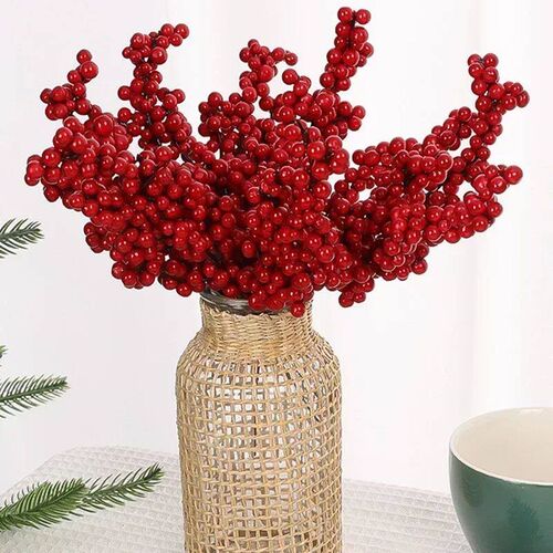 50/1branch Christmas Artificial Berries Stem Red Holly Berry