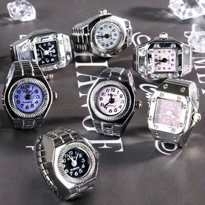 27 styles Finger Ring Clock Vintage Elastic Sretchy Quartz W