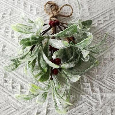 24cm Artificial Mistletoe Branch Fake Red White Decorative F