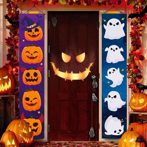 Halloween Hanging Door Curtain Banner Pumpkin Ghost Happy Ha