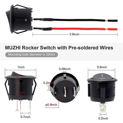 6Pcs Mini Rocker Switch 12 Volt ON Off Toggle Switch with Pr