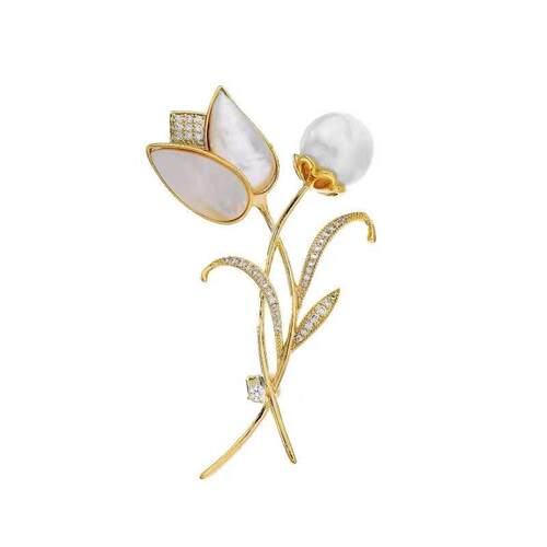 Tulip brooch high-grade pearl corsage high-grade retro cute