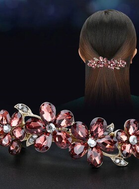 Korean Blue Crystal Flower Spring Hair Clip Vintage Rhinesto