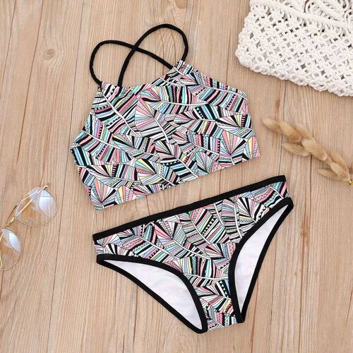 7-14 Years Print Bandage Girls Kids Swimwear Summer Beach Ch