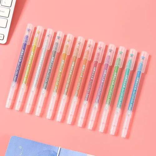 12Pcs/Set Sparkling Colorful Gel Pens Scrapbooking Journa Dr