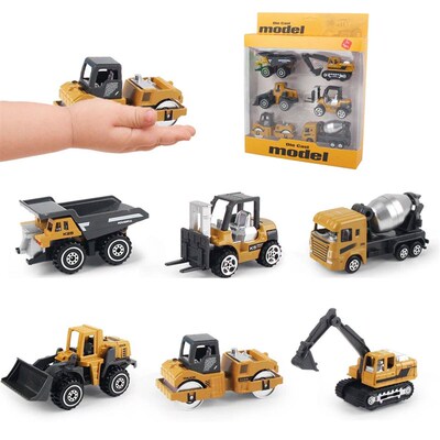 6pcs/set Alloy Engineering Truck Loader Tractor Excavator Cl