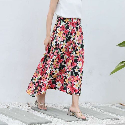 Floral Chiffon Skirt Womens Summer High Waist A- Line One-P