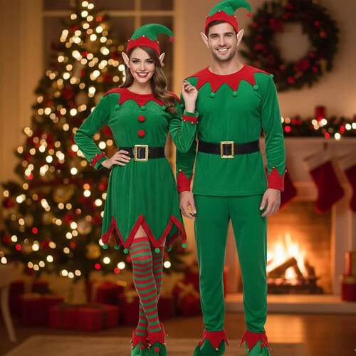 Festive Christmas Parent-Child Cosplay: Cute Green Elf Costu