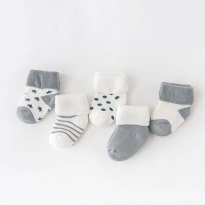 5Pair/lot New boy and girl  baby socks thick newborn autumn