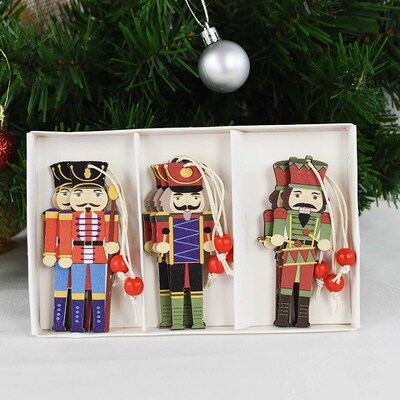 1set Wooden Nutcracker Soldier Christmas Tree Hanging Decor