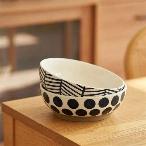 8inch Ceramic Large Ramen Bowl Red Blue Dot Soup Salad Bowl
