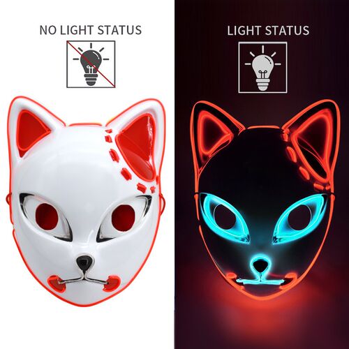LED Glowing Cat Face Mask Cool Cosplay Neon Demon Slayer Fox
