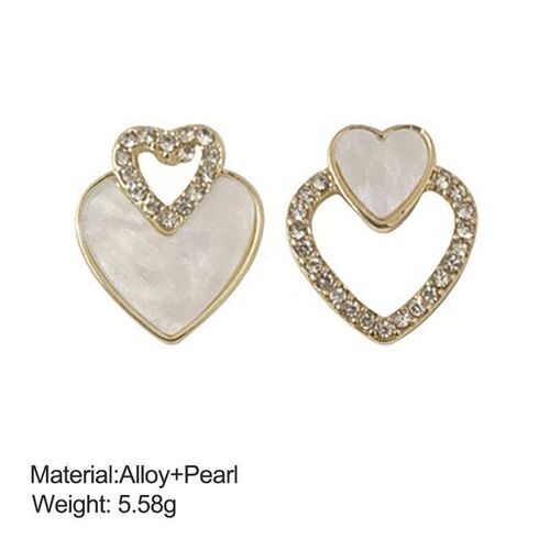 Asymmetric Heart Studs Women Silver Needle Ear Clip Design R