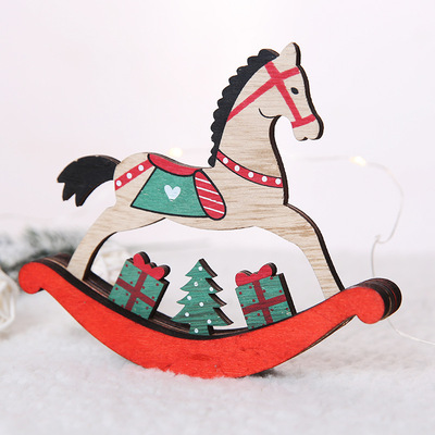 Christmas decorations wooden rocking horse kindergarten toys