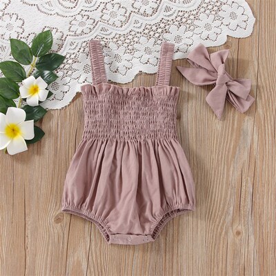 Infant Baby Girls Summer Elastic Jumpsuit Outfit Solid Color