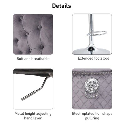 1PCS Chrome Counter Velvet Bar Stools Lion Knocker with Stab