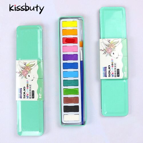 12 Colors Solid watercolor Powder Gouache Paint Set With Pig