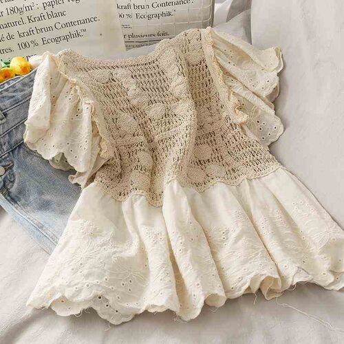 Blouses Women Sweet Floral Hollow Out Design Chic Popular Su