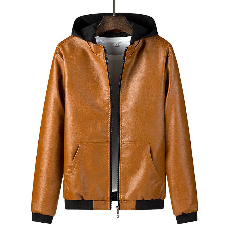 Autumn and Winter Motorcycle Coat With Hoody Brown Genuine L