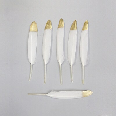 50pcs/bag Gold Plated Feathers 5-7inches for Christmas