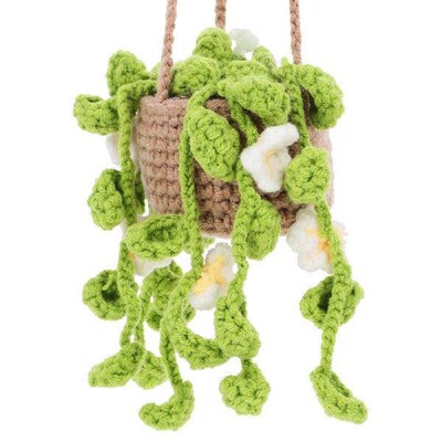 Sunflower Hanging Basket Crochet Car Decor Rearview Mirror