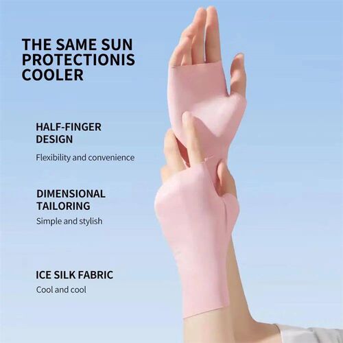 Women Fingerless Sunscreen Gloves Thin Cool Ice Silk Silky S