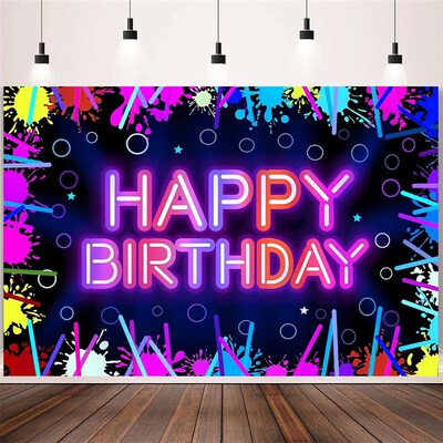Fluorescence Backdrop Happy Birthday Party Decorations Kids