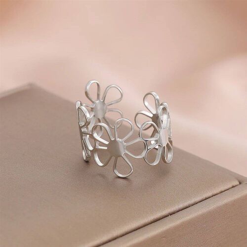 Stainless Steel Ring Vintage Daisies Flowers Open Fashion La