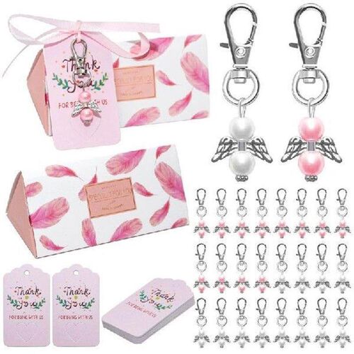 Angel Keychains with Thank You Tags Paper Candy Boxes 24