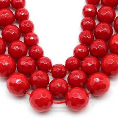 Natural Faceted Red Coral Stone Round Loose Spacer Beads 6/8