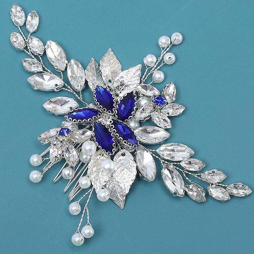 Handmade Leaf Floral Wedding Bridal Hair Combs Tiara Blue Cr