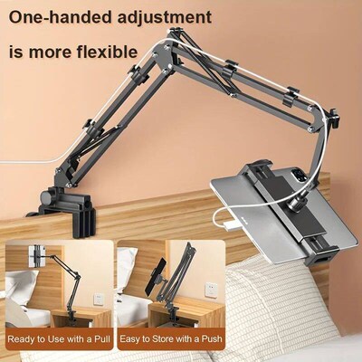 Adjustable Bed Tablet Holder Rotatable Long Arm Metal Deskto