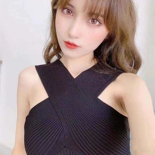 2021 Summer Sleeveless Tshirts Women Crossed V-Neck Slim Tan