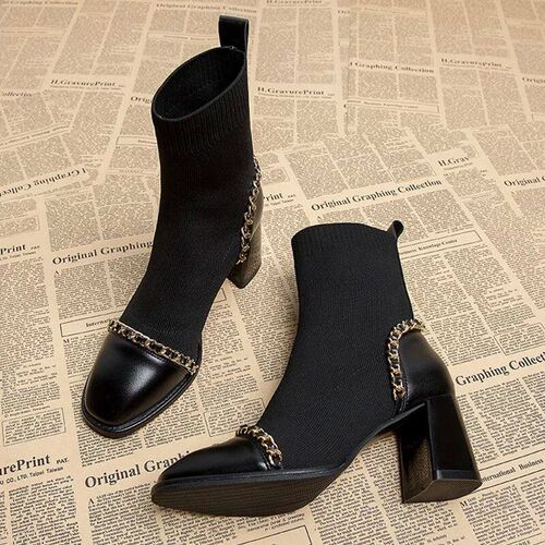 Chunky Knitting Ankle Women Chelsea Boots Winter New High He
