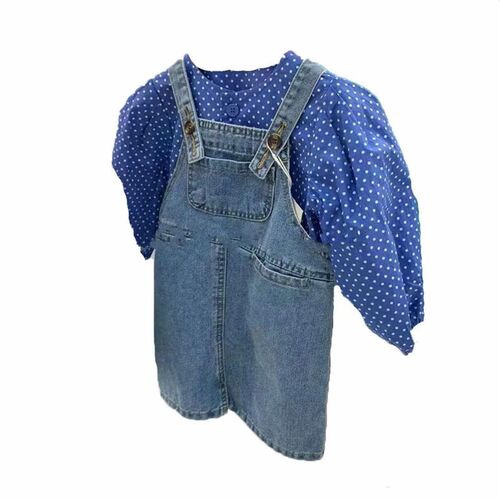 Companion childrens season girls denim suspender skirt suit
