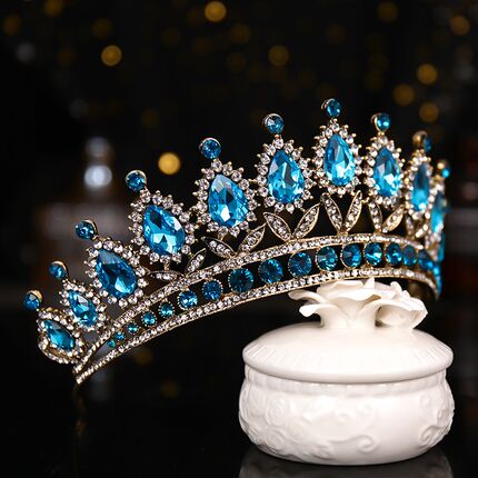 Luxury Blue Rhinestone Crystal Wedding Crown Bride Tiaras An