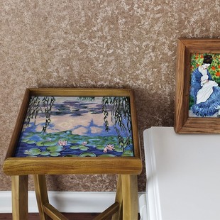 高两河老榆木家具实木镶嵌瓷板画沙发边几可折叠小茶几折叠桌茶台