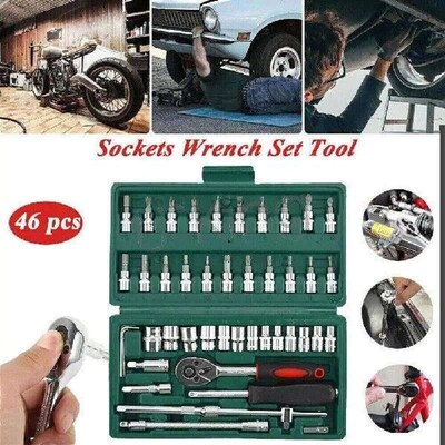 46Pcs Ratchet Wrench Kit Sleeve Combination 1/4 Drive Hex