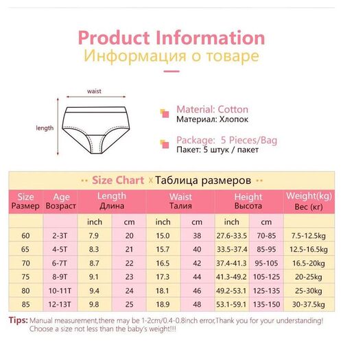 5 Pcs/Box Cotton Panties For Girls Cute Cartoon Character Ku