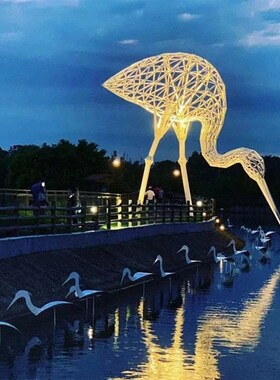 不锈钢镂空仙鹤雕塑园林景观售楼处仿真铁艺动物装饰广场草坪摆件