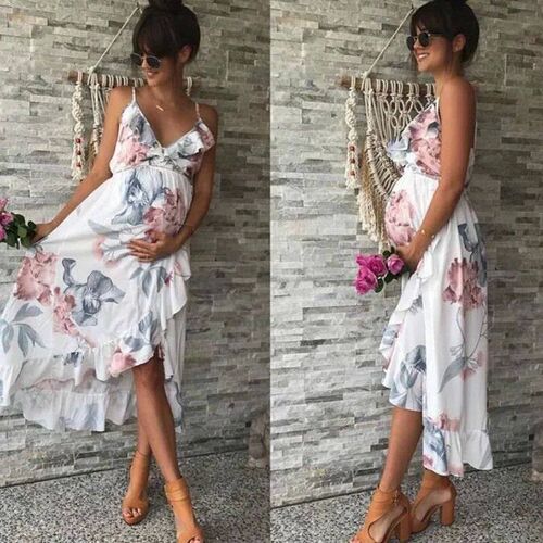 Summer Pregnant Women Floral Slip Dress Maternity Flowers Dr