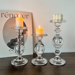 法兰晶玻璃烛台高脚家居蜡烛摆件样板间客厅餐厅创意装饰品