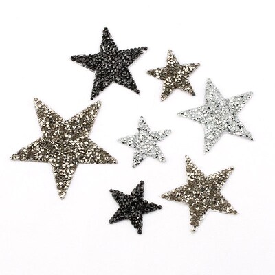 4/6/8cm Hotfix Jet Hematite Star Rhinestone Mixed Embroidere