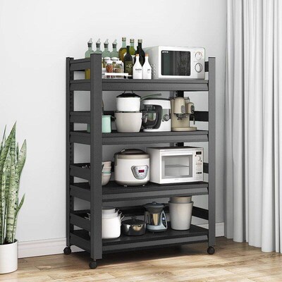 Multi layer wheeled movable storage shelves in the kitchen