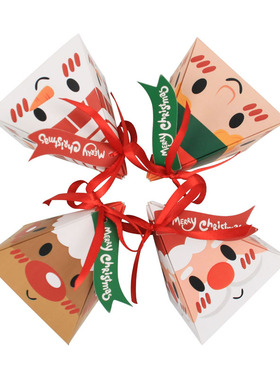 10pcs Triangle Christmas Paper Box Santa Claus Cookies Candy