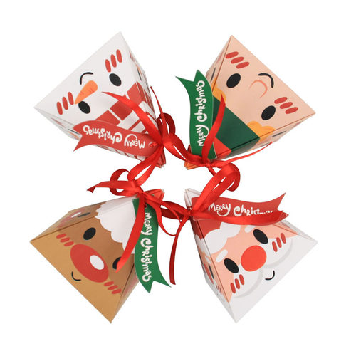 10pcs Triangle Christmas Paper Box Santa Claus Cookies Candy