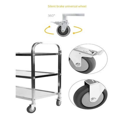 2024 New 3 Tier Stainless Steel Kitchen Rolling Carts with W